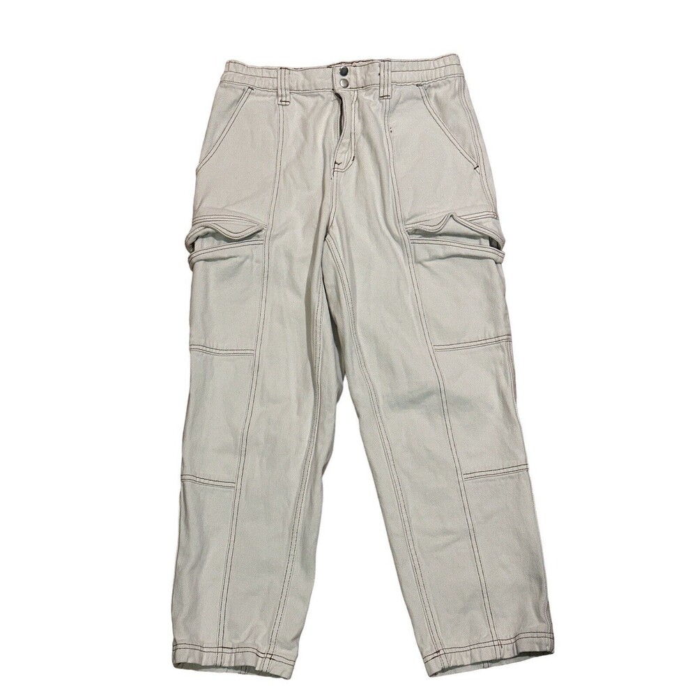 Pacsun Women's Off White Stretch Waist‎ Cargo Pants Straight Baggy Skate Large